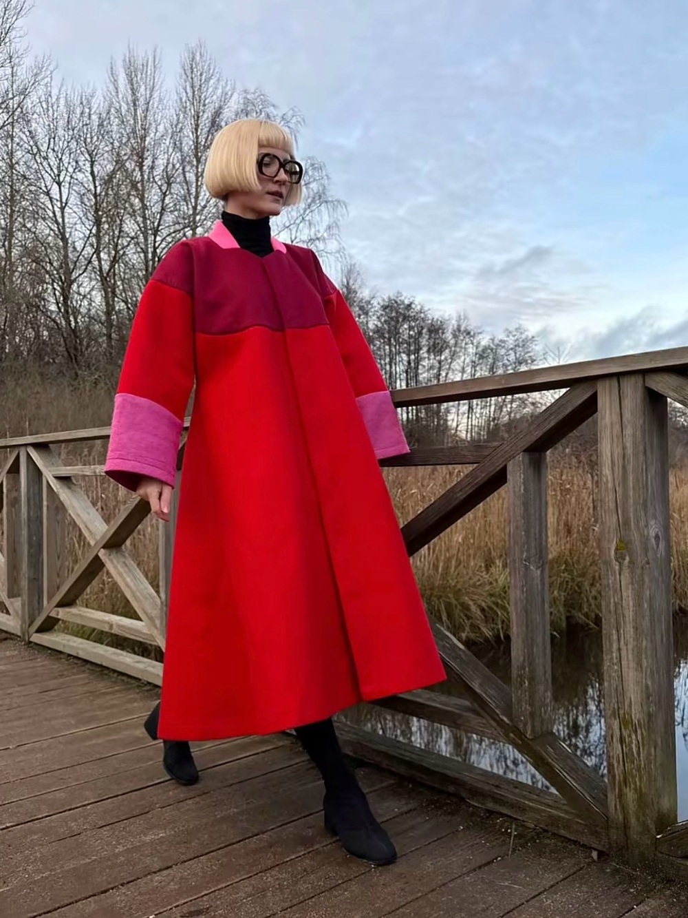 Comme Des Garçons Red and Pink Colorblock Coat